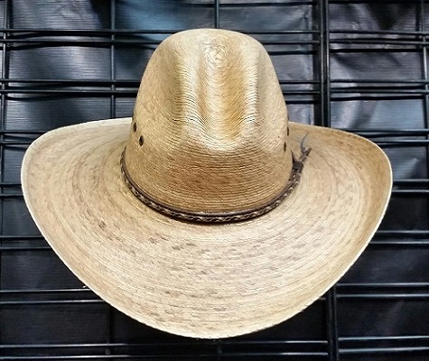 Burnt palm gus hat with brown concho hat band