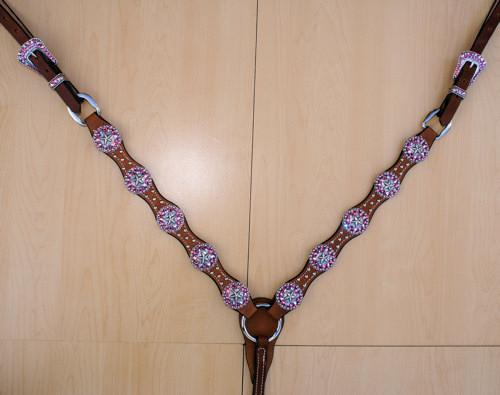 Scallop breast collar with star conchos and Rose and Rose AB Swarovski rhinestones